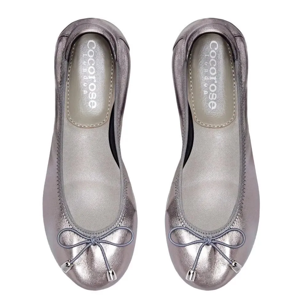 Sandringham - Pewter Silver Leather Ballet Flats