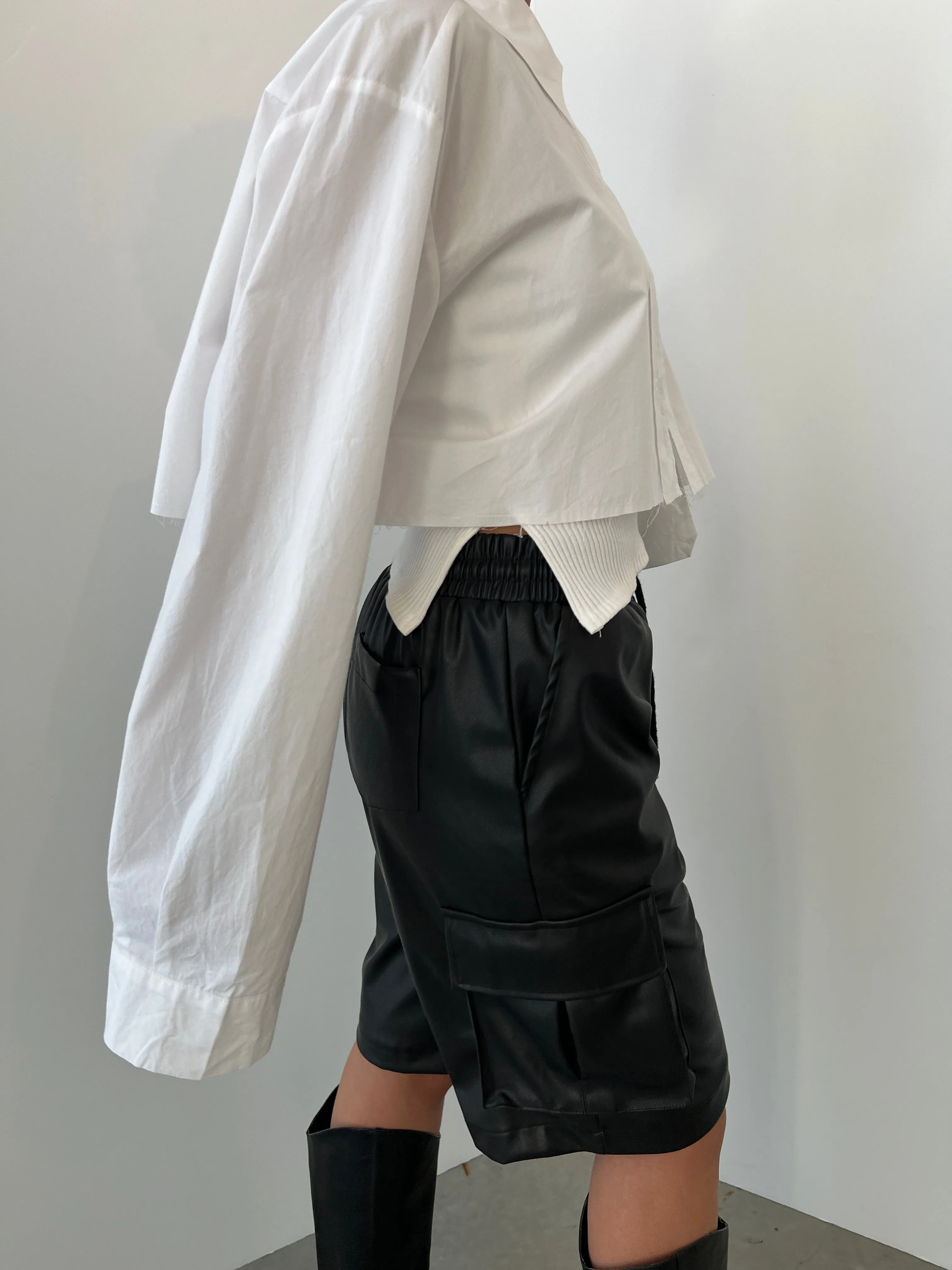 VEGAN LEATHER CARGO SHORT