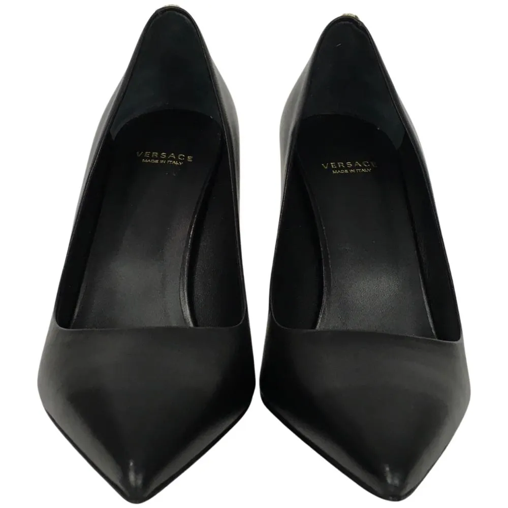 Versace Women's High Heel Shoes Pointed Toe Pumps Leather Black Sz 39