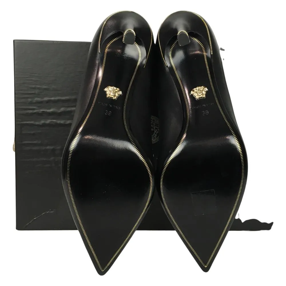 Versace Women's High Heel Shoes Pointed Toe Pumps Leather Black Sz 39