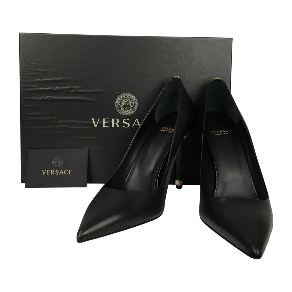 Versace Women's High Heel Shoes Pointed Toe Pumps Leather Black Sz 39