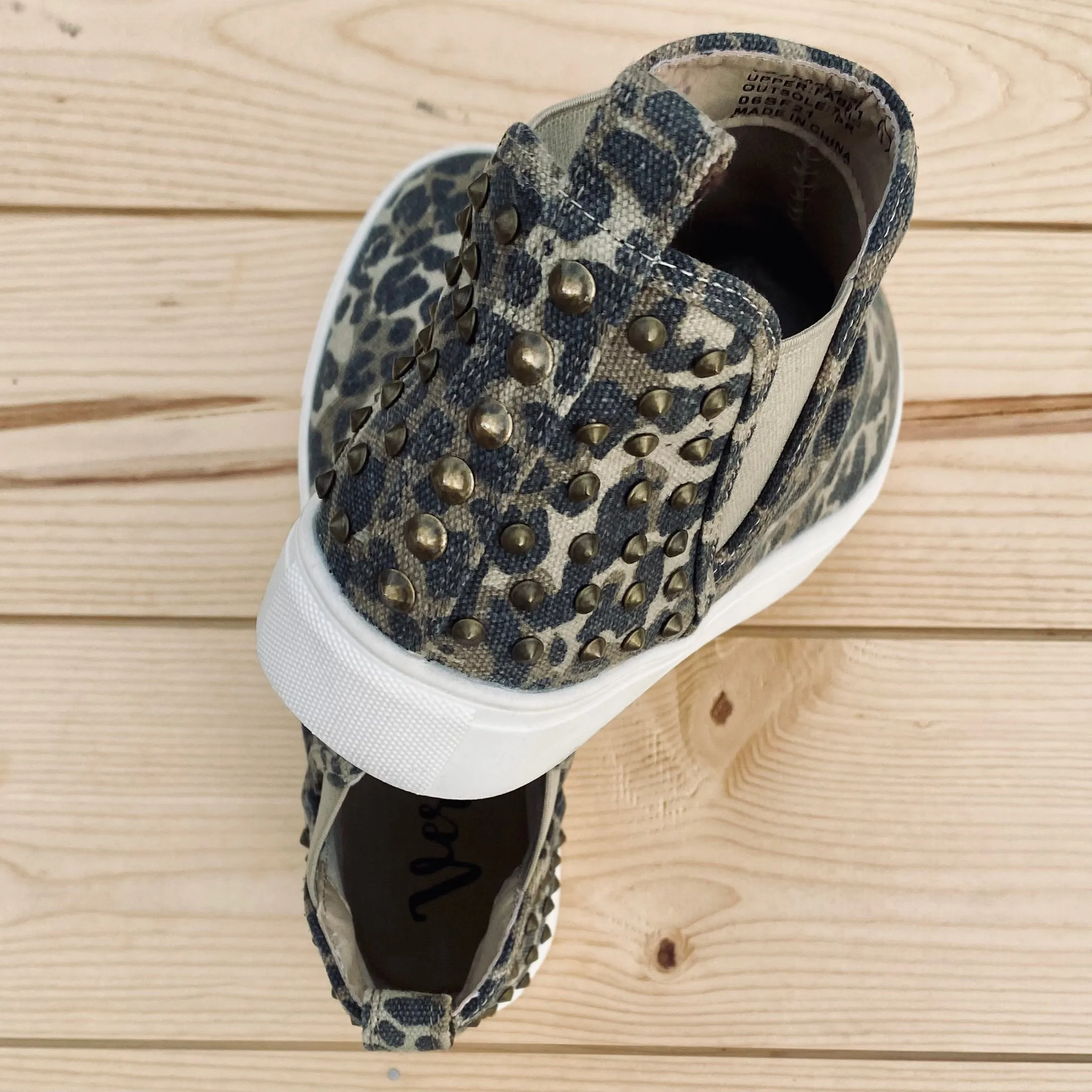 Very G "Zoey" Leopard Studded Slip-on Shoes