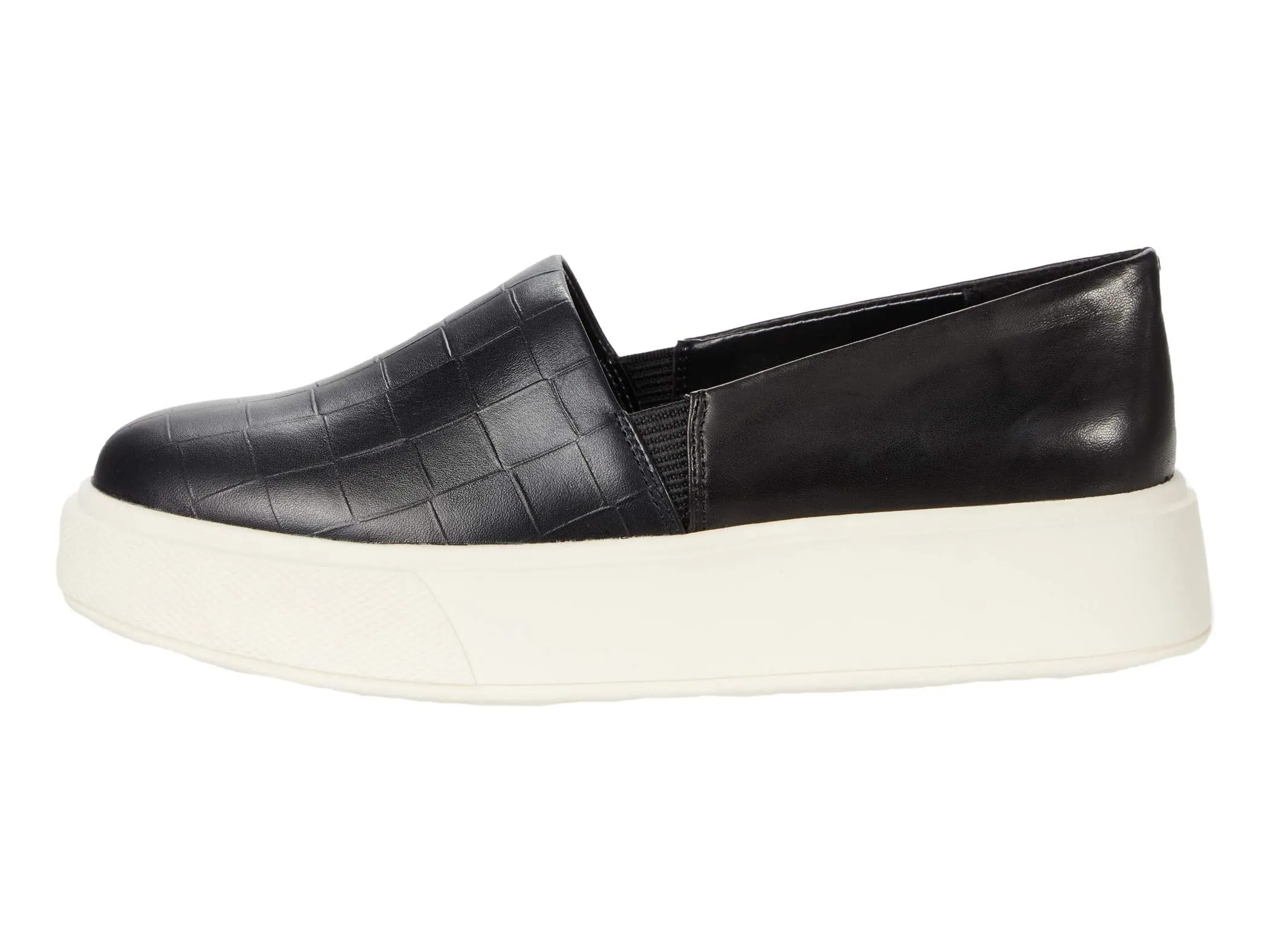Vince Camuto Abbinna Black Croco Leather Slip On Wedge Platform Loafer Sneaker (8.5, BLACK)