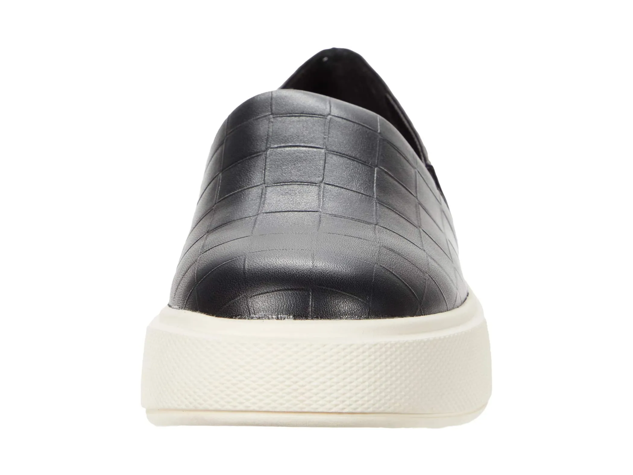 Vince Camuto Abbinna Black Croco Leather Slip On Wedge Platform Loafer Sneaker (8.5, BLACK)