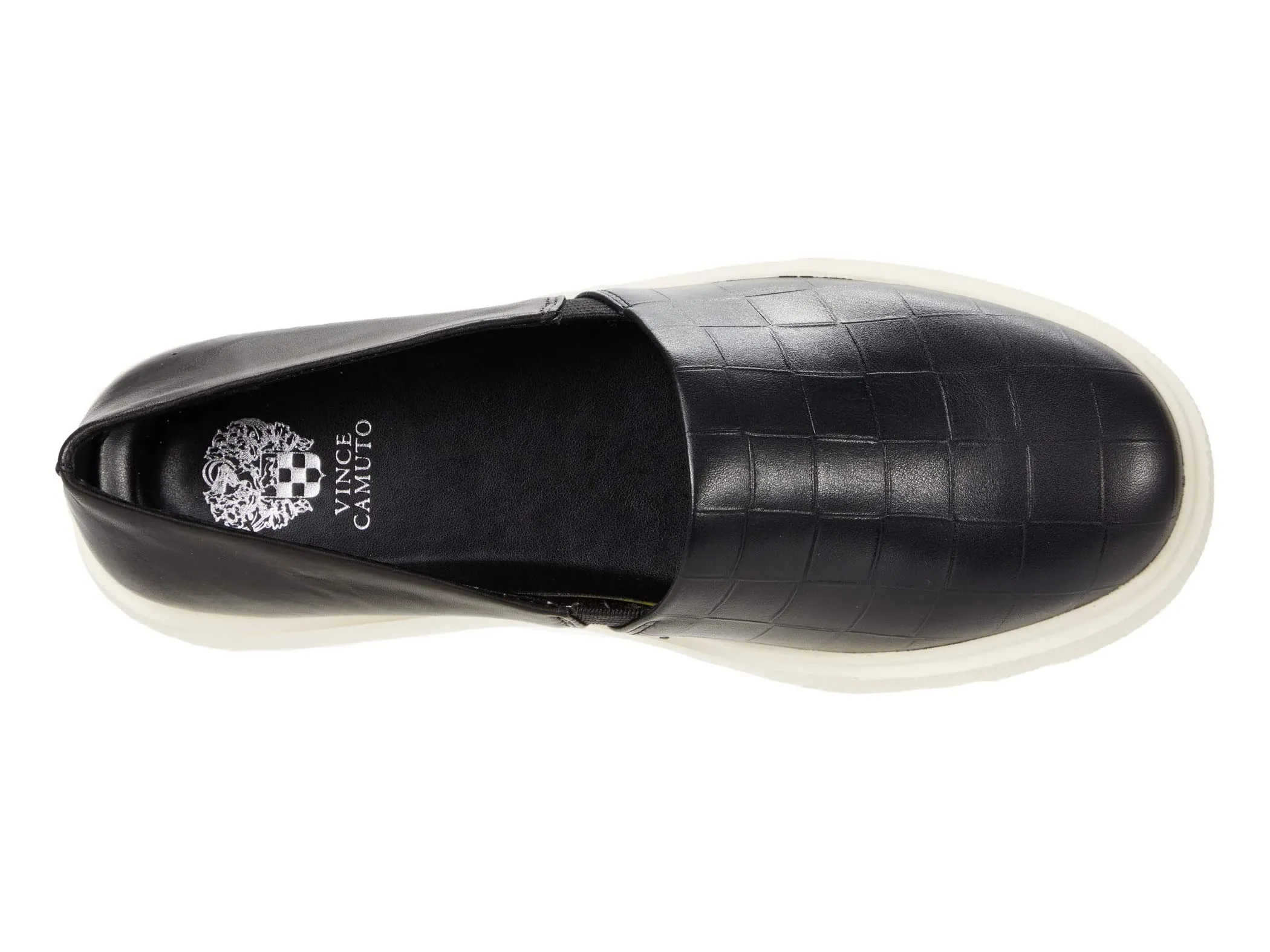 Vince Camuto Abbinna Black Croco Leather Slip On Wedge Platform Loafer Sneaker (8.5, BLACK)