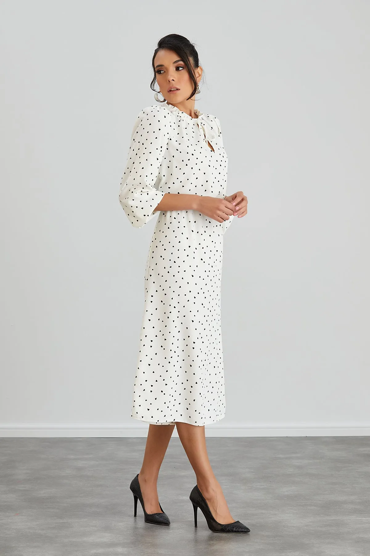 White Polka Dot Shirt Midi Dress