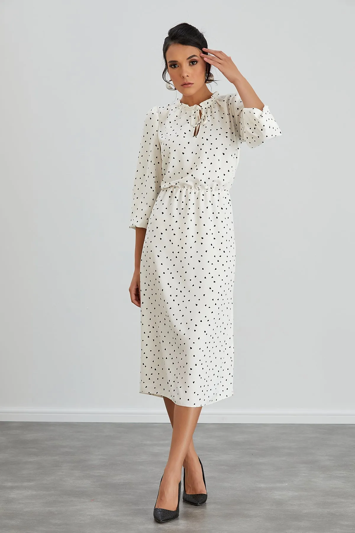 White Polka Dot Shirt Midi Dress
