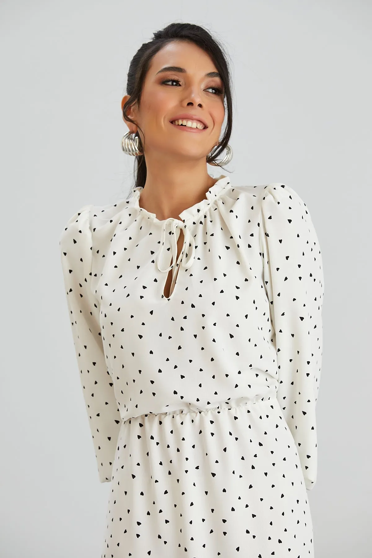 White Polka Dot Shirt Midi Dress