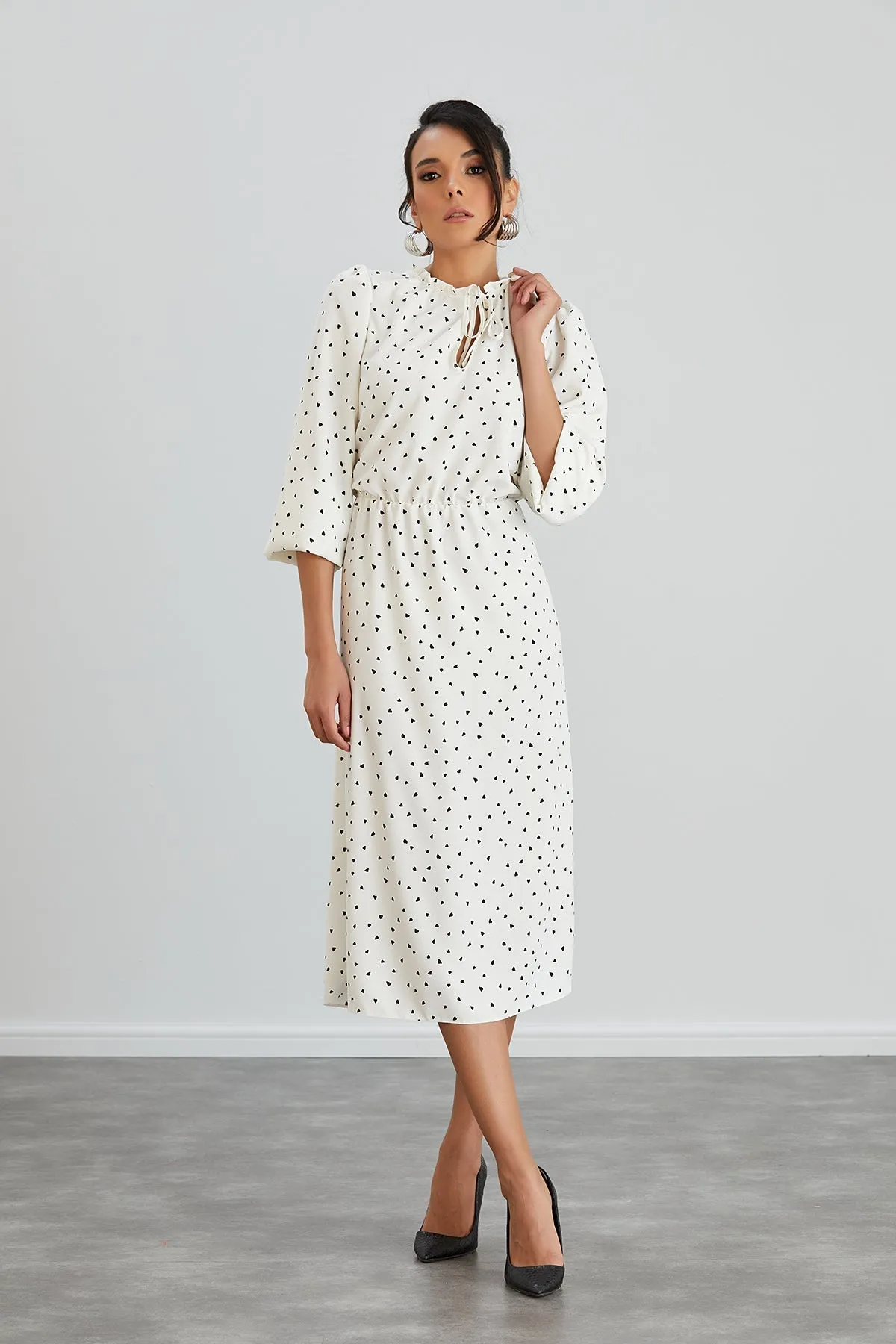 White Polka Dot Shirt Midi Dress