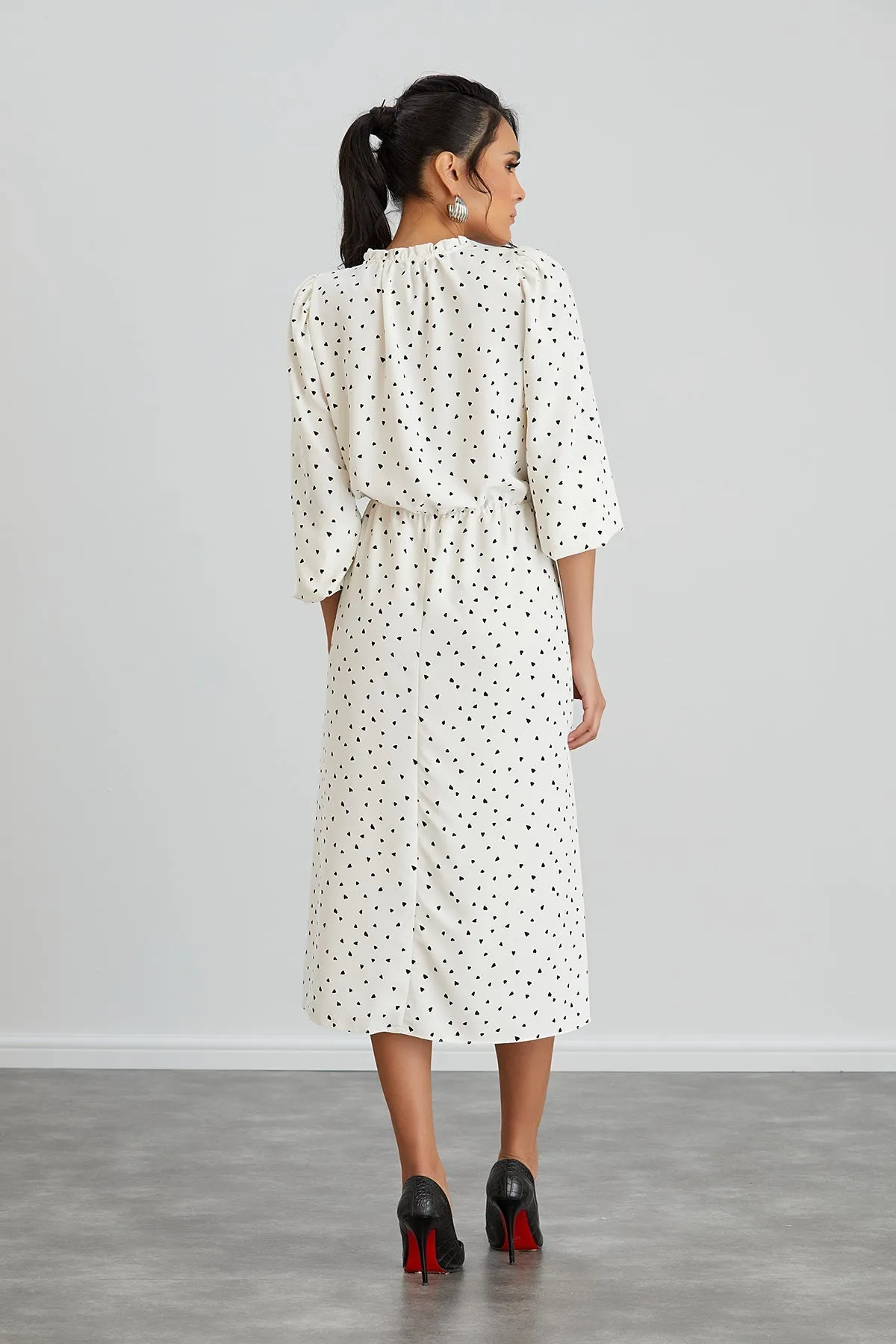 White Polka Dot Shirt Midi Dress
