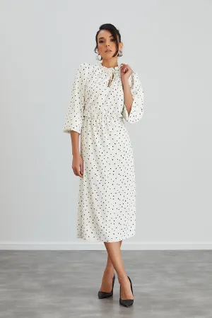 White Polka Dot Shirt Midi Dress
