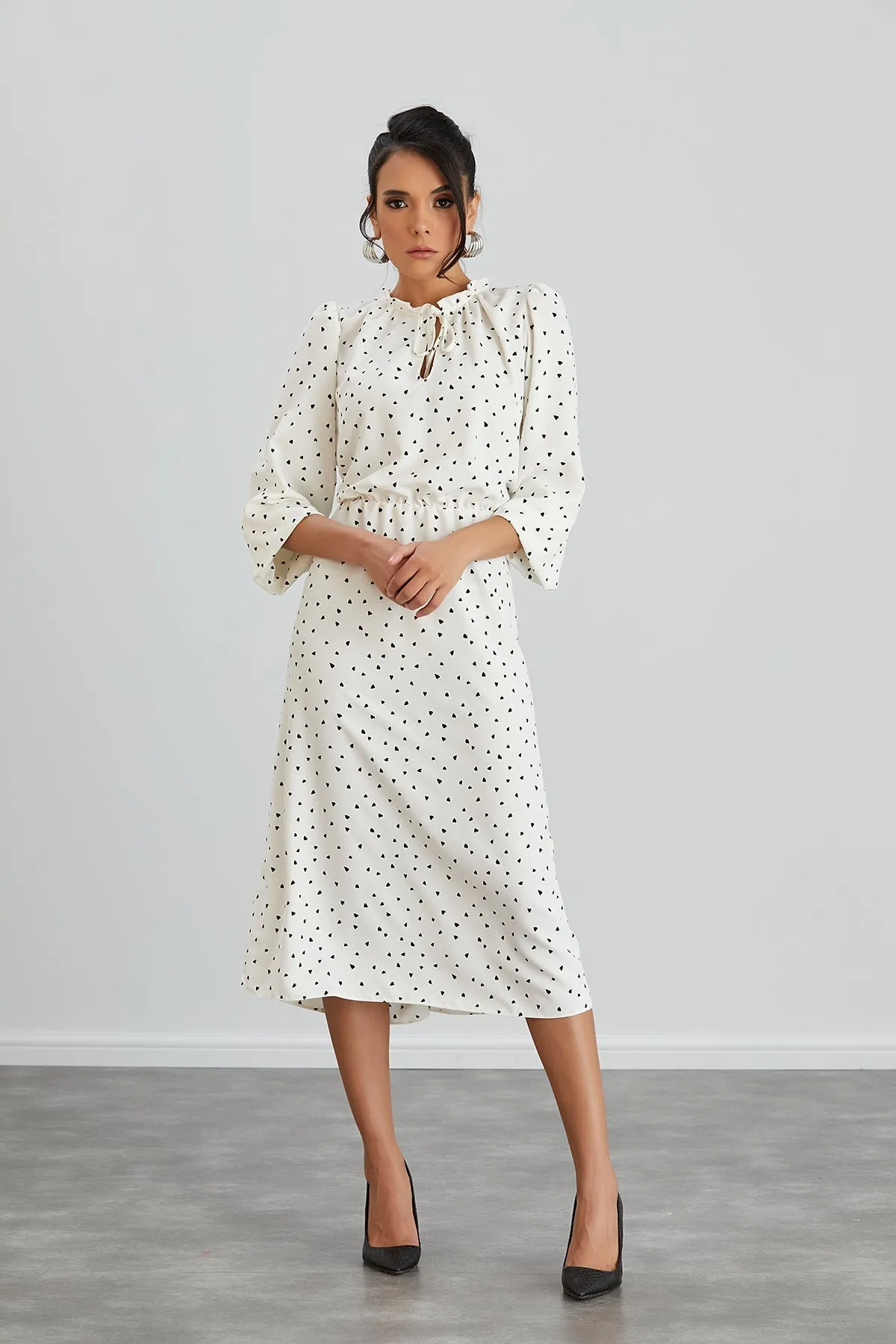 White Polka Dot Shirt Midi Dress