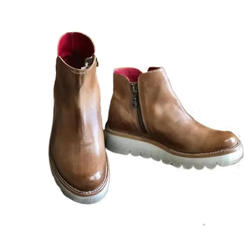 Women fashion short platform side zipper chelsea boots
