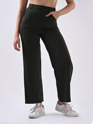 Women Olive Mid-Rise Wide Leg Trouser