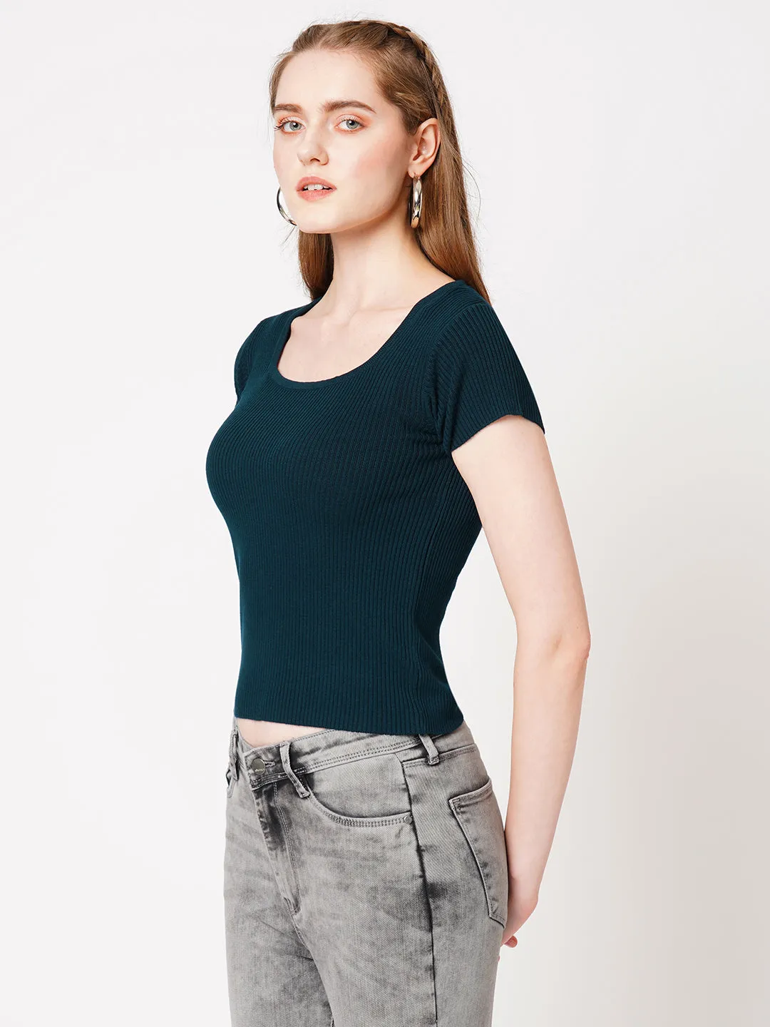 Women Slim Fit Scoop Neck Crop Top