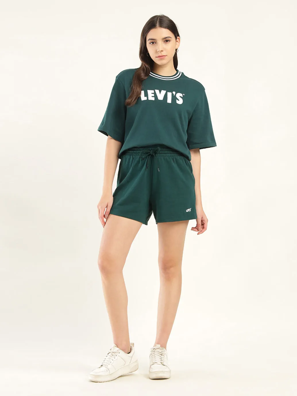 Women's Mid Rise Green Regular Fit Shorts