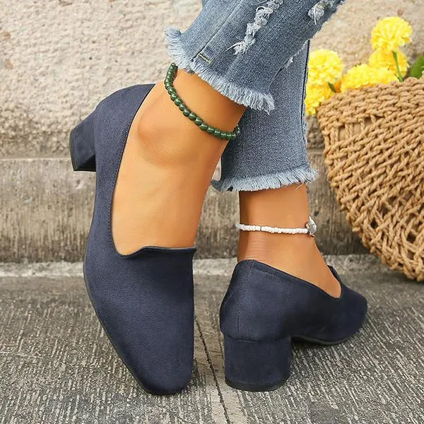 Women's Retro Suede Leopard Print Block Heel Pumps 98940929S