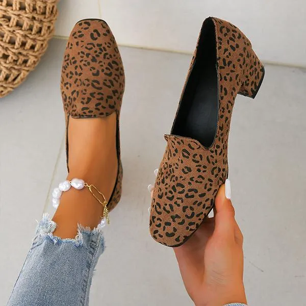 Women's Retro Suede Leopard Print Block Heel Pumps 98940929S