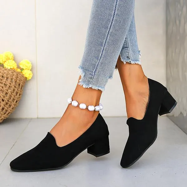 Women's Retro Suede Leopard Print Block Heel Pumps 98940929S