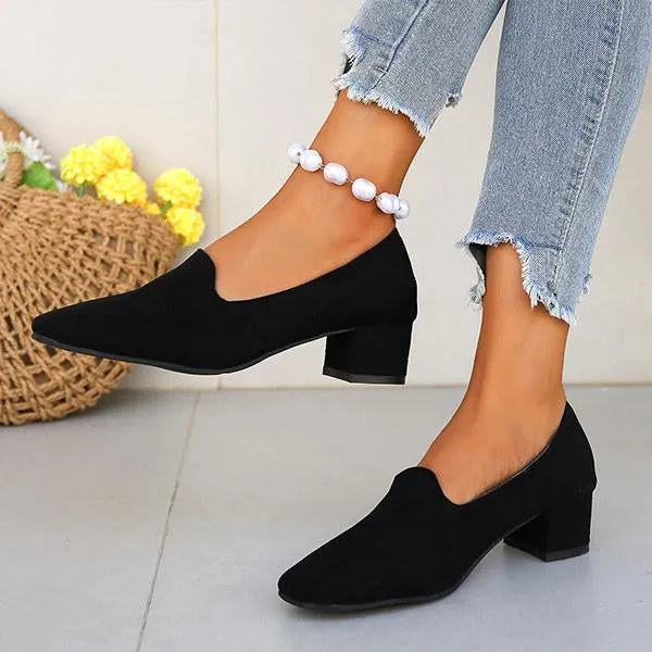 Women's Retro Suede Leopard Print Block Heel Pumps 98940929S