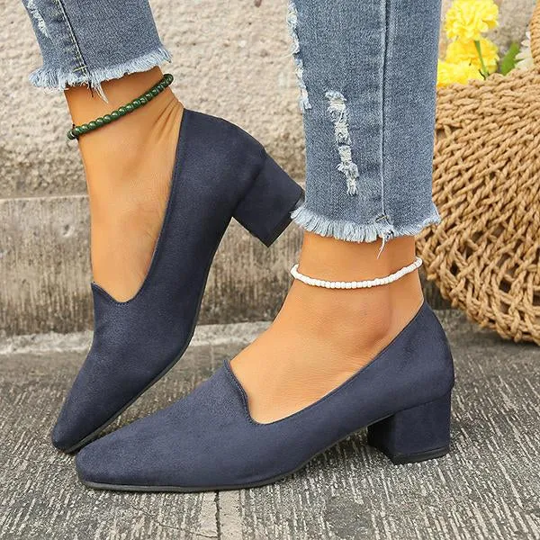 Women's Retro Suede Leopard Print Block Heel Pumps 98940929S