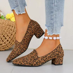 Women's Retro Suede Leopard Print Block Heel Pumps 98940929S