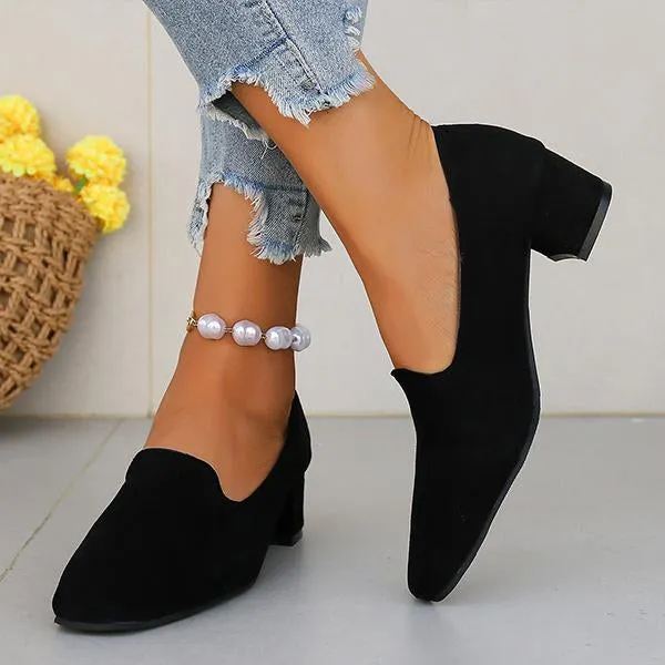 Women's Retro Suede Leopard Print Block Heel Pumps 98940929S