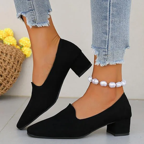 Women's Retro Suede Leopard Print Block Heel Pumps 98940929S