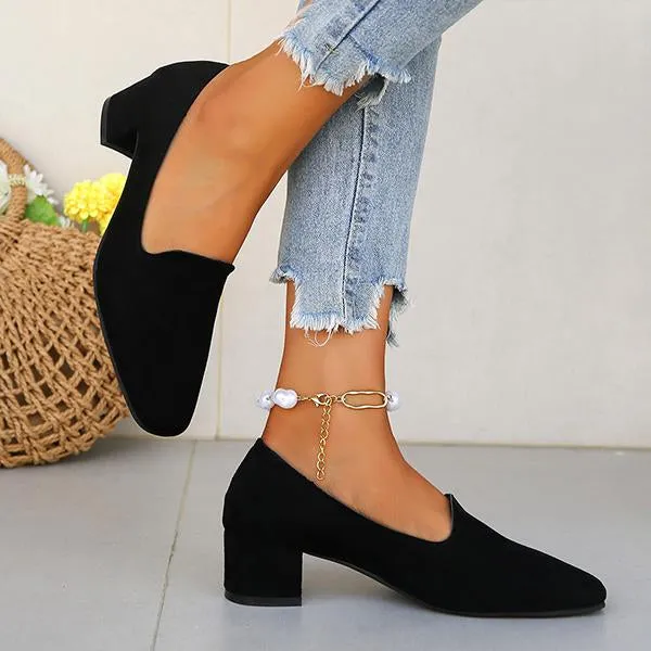 Women's Retro Suede Leopard Print Block Heel Pumps 98940929S