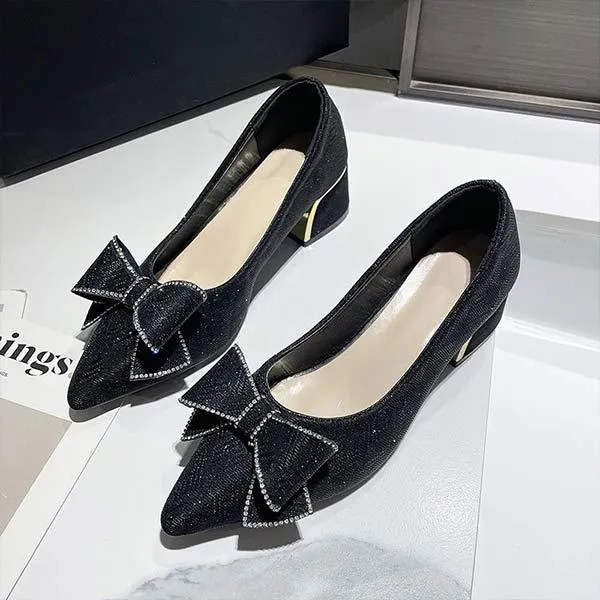 Women's Rhinestone Bow Pointed Toe High Heel Pumps 40059411C
