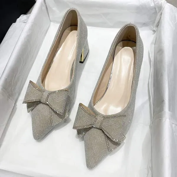 Women's Rhinestone Bow Pointed Toe High Heel Pumps 40059411C