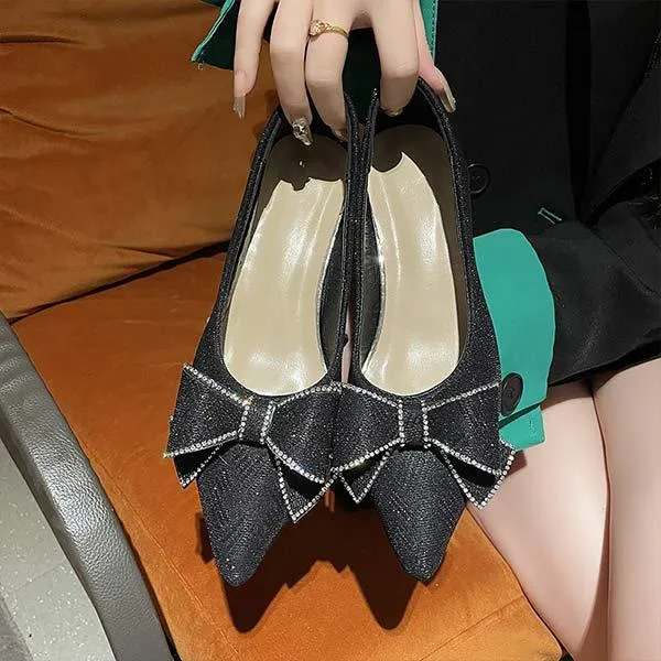 Women's Rhinestone Bow Pointed Toe High Heel Pumps 40059411C