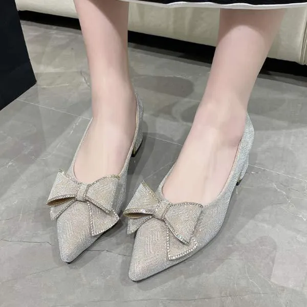 Women's Rhinestone Bow Pointed Toe High Heel Pumps 40059411C