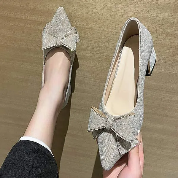 Women's Rhinestone Bow Pointed Toe High Heel Pumps 40059411C