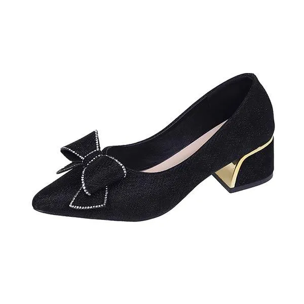 Women's Rhinestone Bow Pointed Toe High Heel Pumps 40059411C