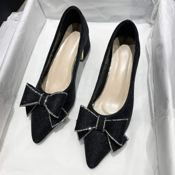Women's Rhinestone Bow Pointed Toe High Heel Pumps 40059411C
