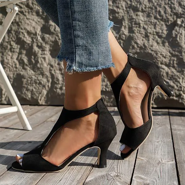 Women's Roman Sandals with Fish Mouth, Thin Heels, and Side Zipper 80385048C